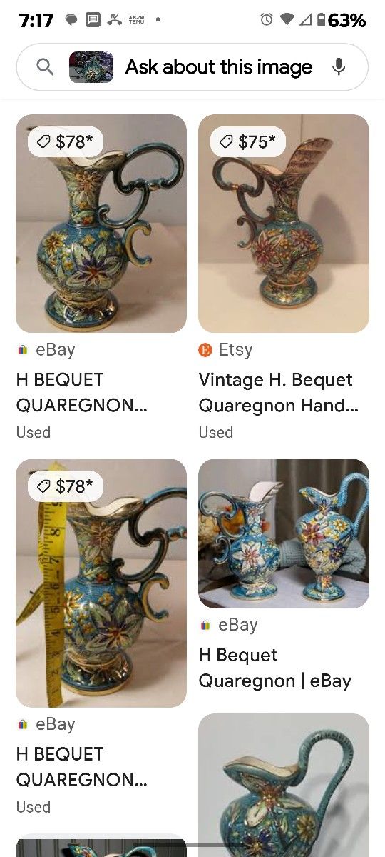 VINTAGE H. BEQUET QUAREGNON HAND PAINTED VASE