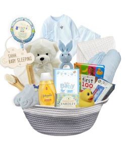 🍼 For Sale: New Baby Boy Gift Basket | Light Blue Newborn Essentials Set