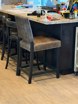 3 Leather Bar Stools - counter top height.
