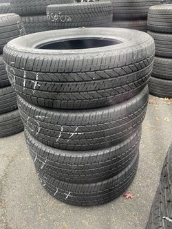 225/65/17 Bridgestone set of matching used tires in great condition 225$ for 4 tires plus tax.  Mount available but not included  Wheel alignment avai