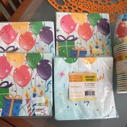 NEW~Happy Birthday Party Supplies Set~4 packages of 40 2-ply Napkins~1 package 24~9oz coated Cups