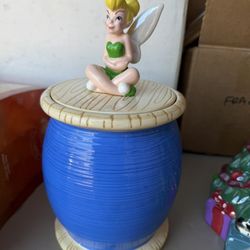 Disney Store Tinkerbell Sitting on a Blue Spool of Thread Cookie Jar
