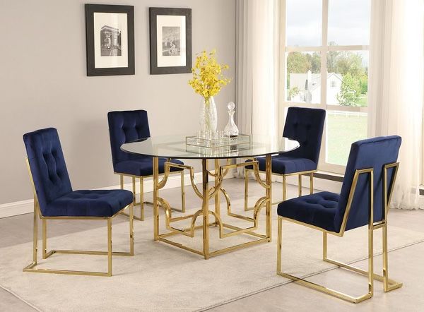 Blue & Gold Velvet Kitchen Chairs And Table