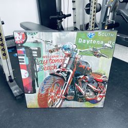 Motorcycle/Mustang/Corvette car vehicle retro art themed high-quality and heavy canvas prints (27” x 27” x 2”) from ZGallerie for Mancave Gameroom.