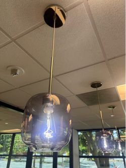 West Elm - Sculptural Glass Pendent, small pebble, Smoke Shade, Nickel Canopy x3
