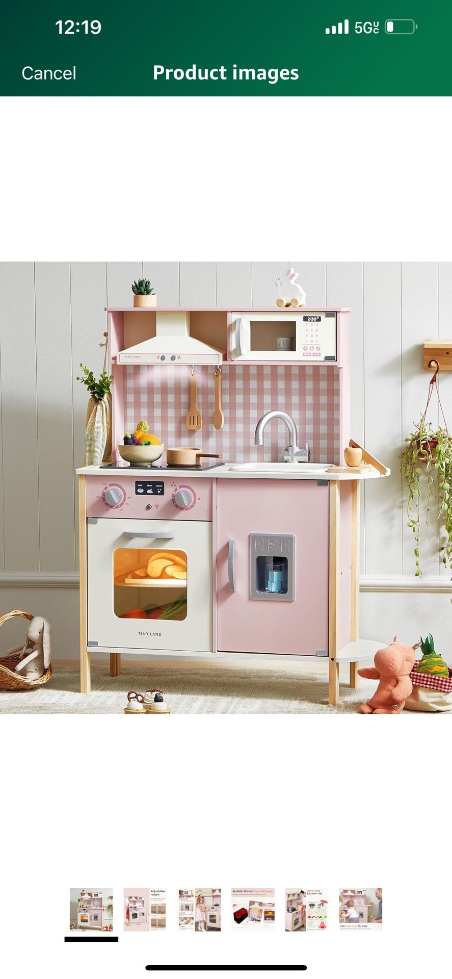 New Tiny Land Play Kitchen for Kids, Wooden Kids Play Kitchen Playset Chef Pretend Play Set for Toddlers with Real Lights & Sounds, Toys Kitchen with