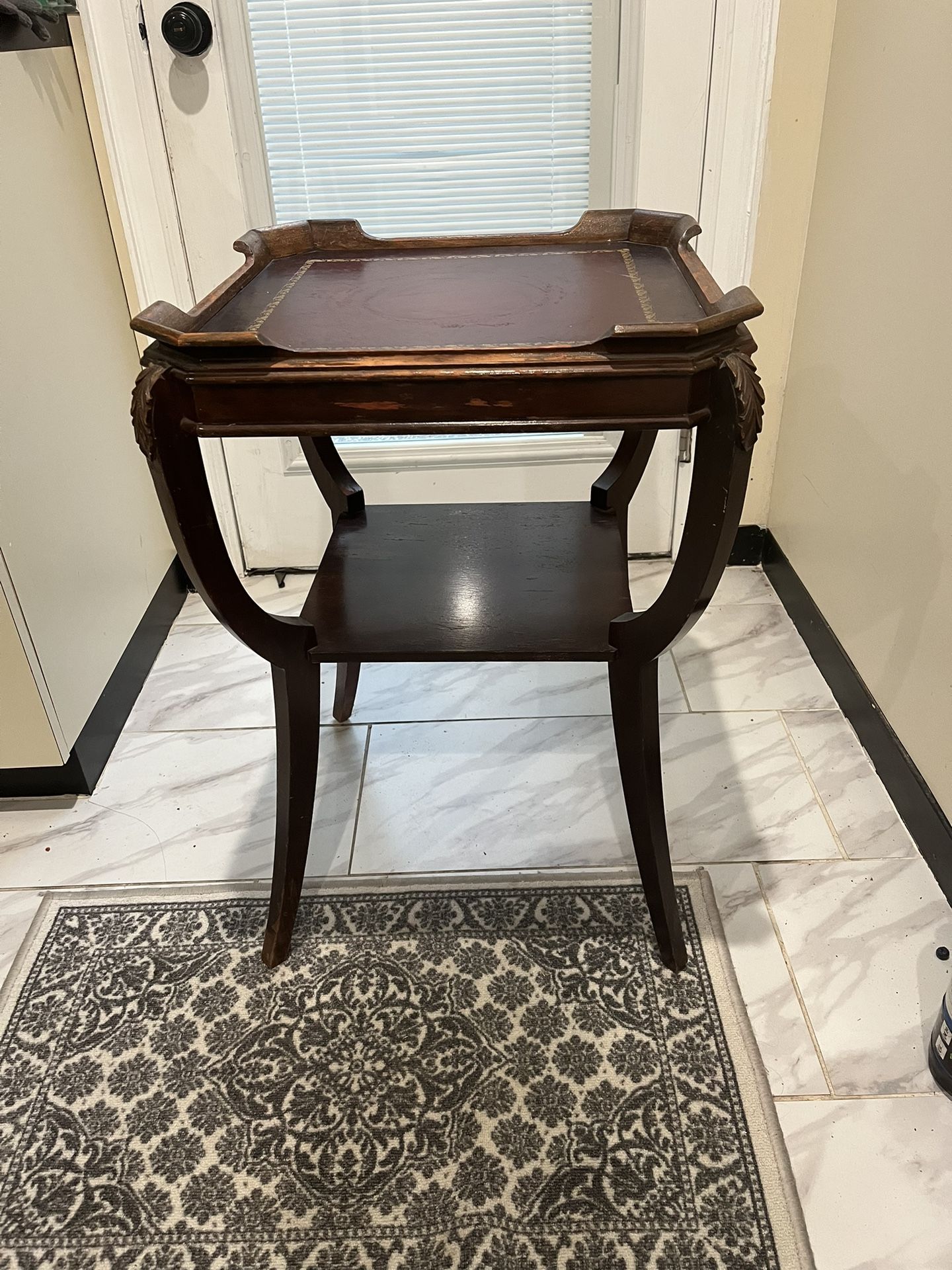 Antique table all wood Approx H27”W18.5”X18.5”