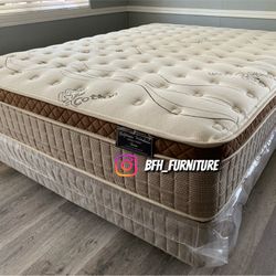 12in Queen Size Organic Cloud Comfort Europillow Top Mattress and Boxspring 