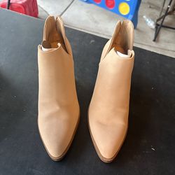 Pennysue Women's Middle Heel Ankle Booties Nude Thick Heeled Stacked Short Boots Size 8