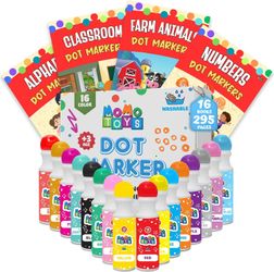 16 Dot Markers 245 Bonus Activity Sheets Easy Grip Washable Dot Paints for Kids 3+ Vibrant Paint Dabbers