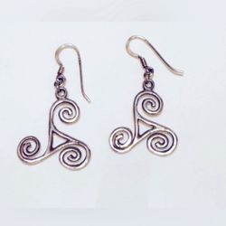 Sterling Silver Triskelion Earrings, Celtic Spiral Earrings