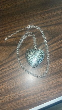 Silver Tone Oversize Puffed Heart Pendant Necklace - 28"