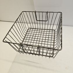 Vintage 12" Wire Metal Rack Basket – Rectangular Storage Crate with Handles, Industrial Farmhouse Style