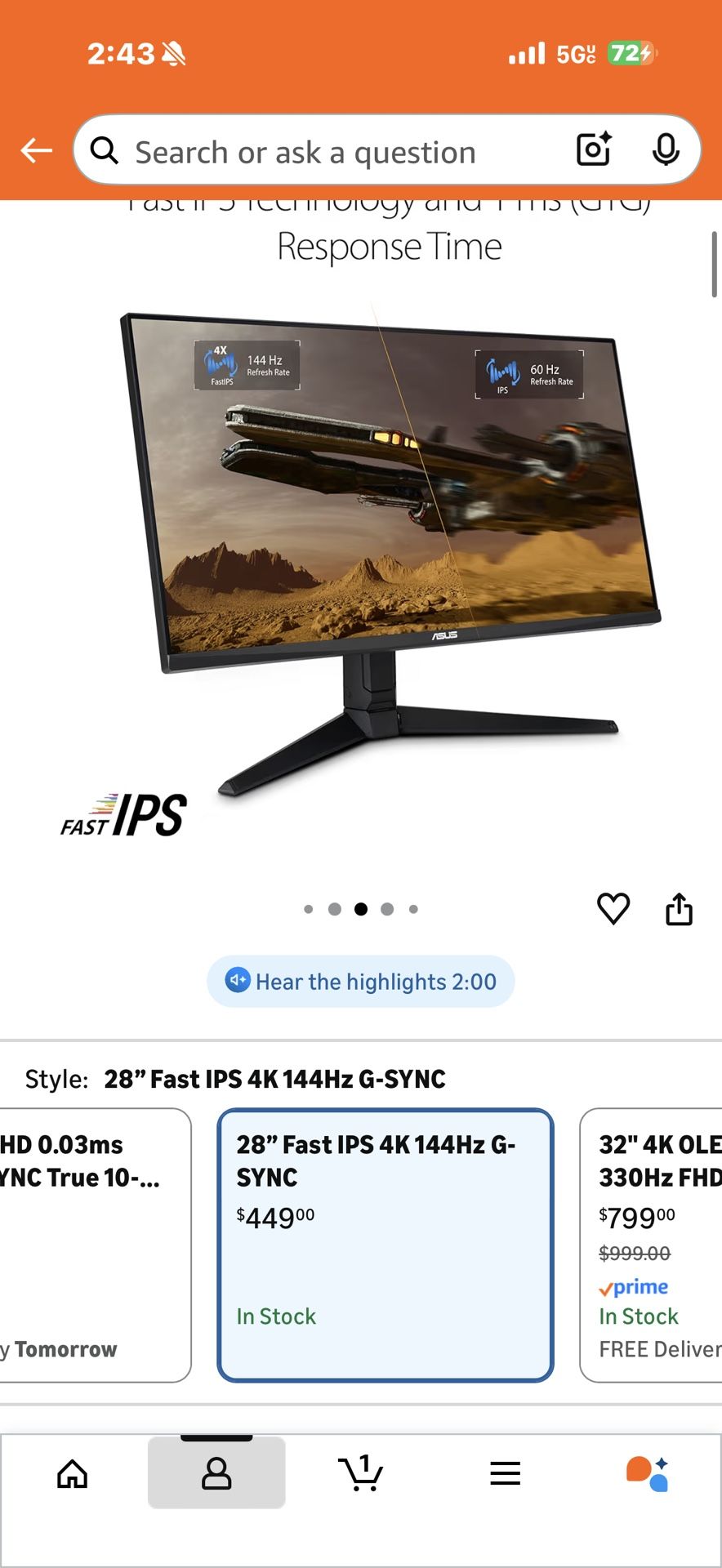 Asus 28” Monitor 4k / Table /speakers 