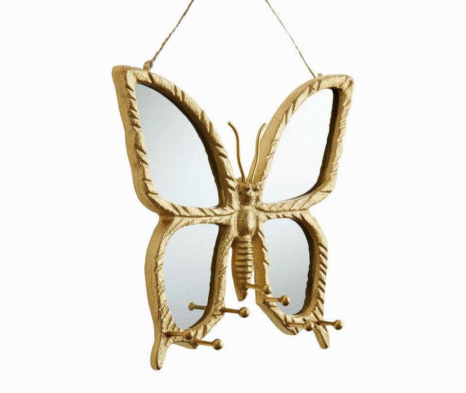 Vintage Gallery Wall Mirror, Butterfly Decorative Mirror Jewelry Holder