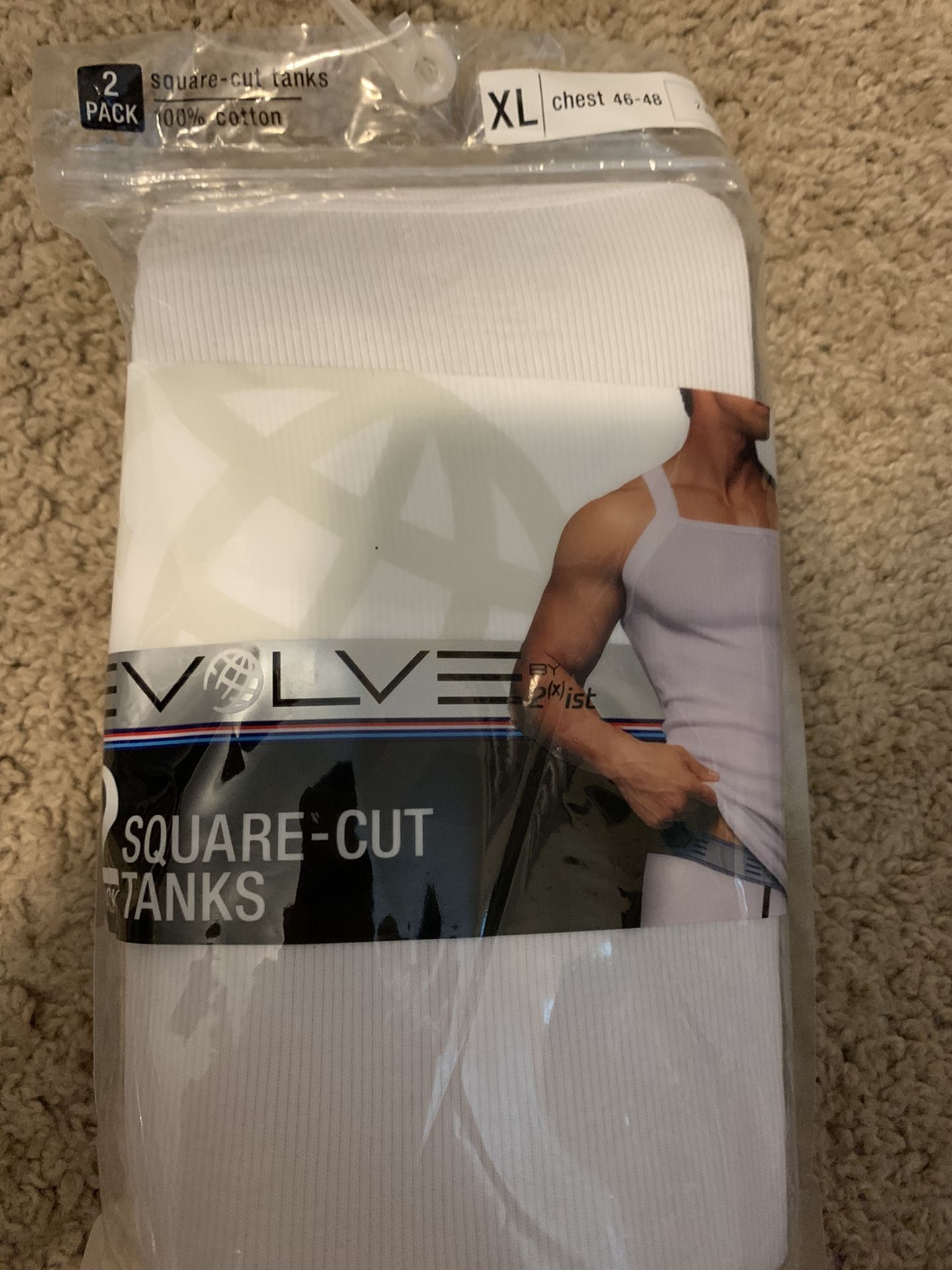 Men’s Evolve by 2xist brand 2 square cut tank shirts in package all white size XL