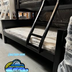Twin Full Black Bunk Bed Litera Con Colchones Nuevos 