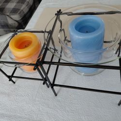 Glass Holder W Candles And Wire