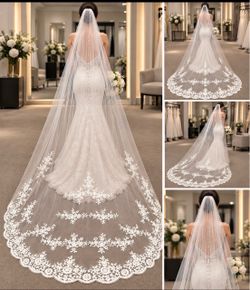 Long Bridal Veil with Lace Edge