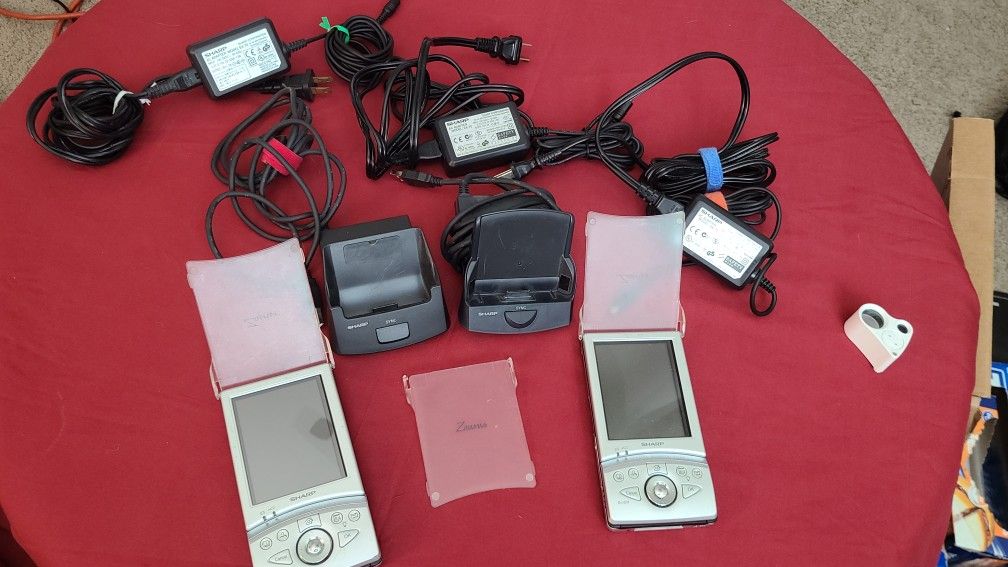 Lot of 2 Sharp Zaurus SL-5500 PDA 2 Charging Docks and 3 Charging Cords