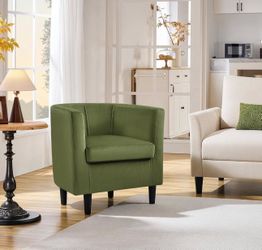 Green Velvet Barrel Armchair / olive green accent chair