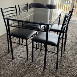 Gymax 5 Piece Dining Set Glass Top Table & 4 Upholstered Chairs Kitchen Room Furniture