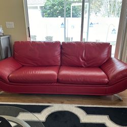Red High Quality Leather Sofa And Love Seat