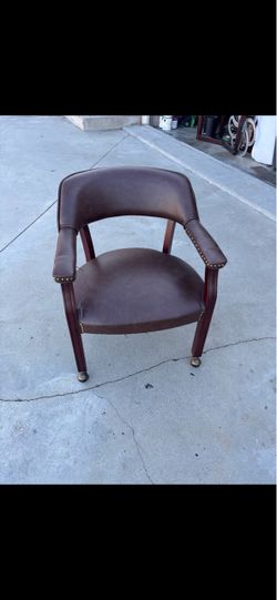 Brown Leather Captain's Chair with Casters