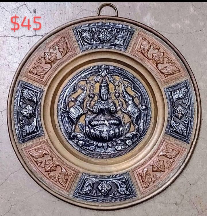 3 Plates. Two-Toned Hindu God Plates In Copper And Bronze