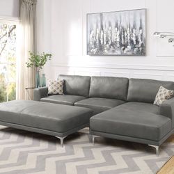 Brand New Grey Leather Modern Style Sectional Sofa (Ottoman Sold Separately)