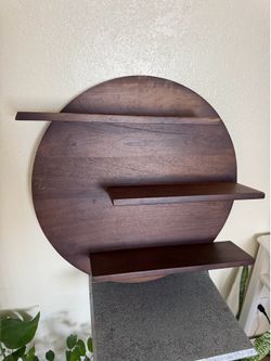 Round Walnut Wood 3 Tier Wall Shelf Home Decor