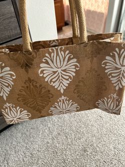 Burlap Tote Bag with Floral Print