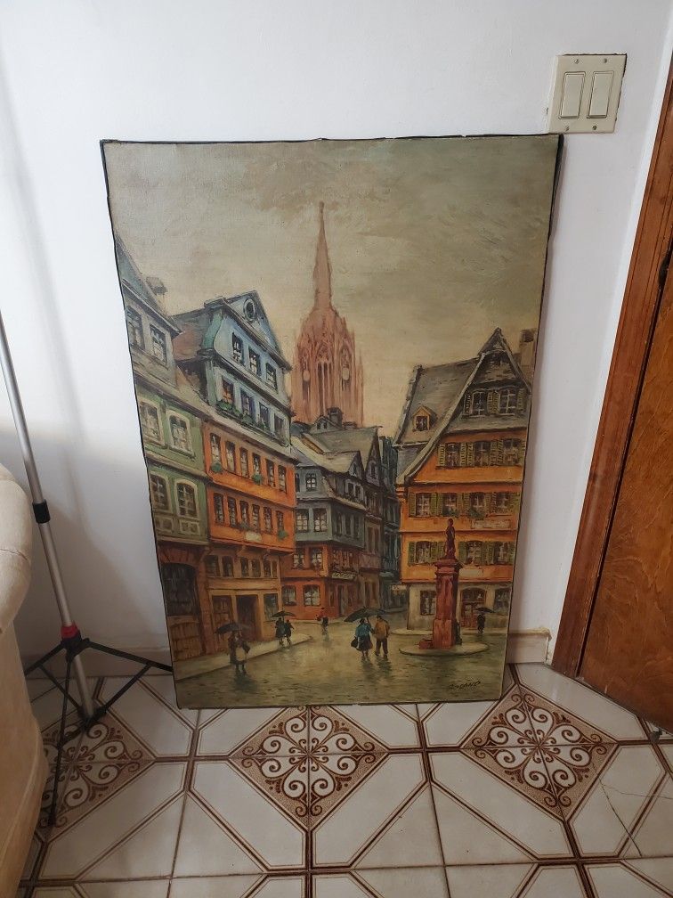 Large ANTIQUE painting On Canvas
