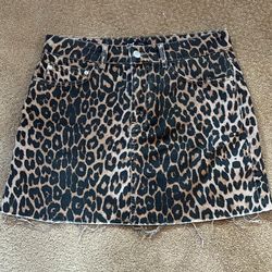 Zara Denim Leopard Skirt