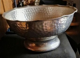 Vintage 8" Hammered Aluminum Pedestal Bowl - Scalloped Edge