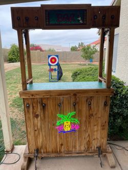 Custom Handmade Wood Tiki Bar - Stained Glass Sign, LED Light, Cup Holders