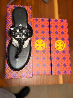 Black sparkly tory burch slides