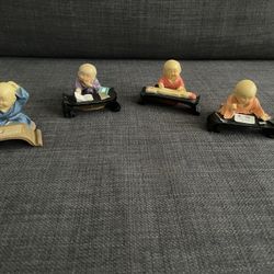 Set of 4 Buddha Monk Statues Figurines Decor Buddhism with Original Box