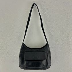 FOSSIL Vintage 90s Y2K Black Leather Edgy Grunge Moto Small Shoulder Bag Purse