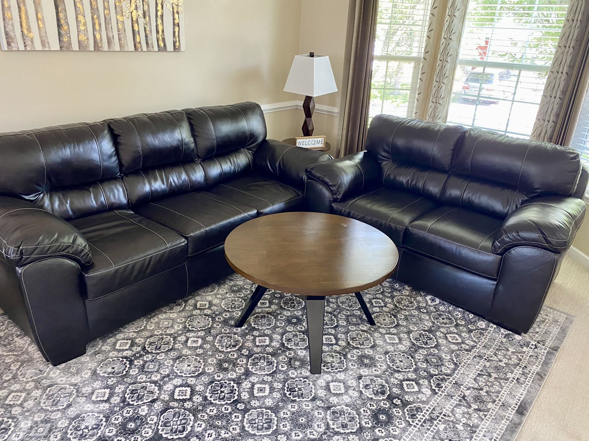 For sale: 3-Seater sofa + Loveseat - Brown Faux Leather - Like New