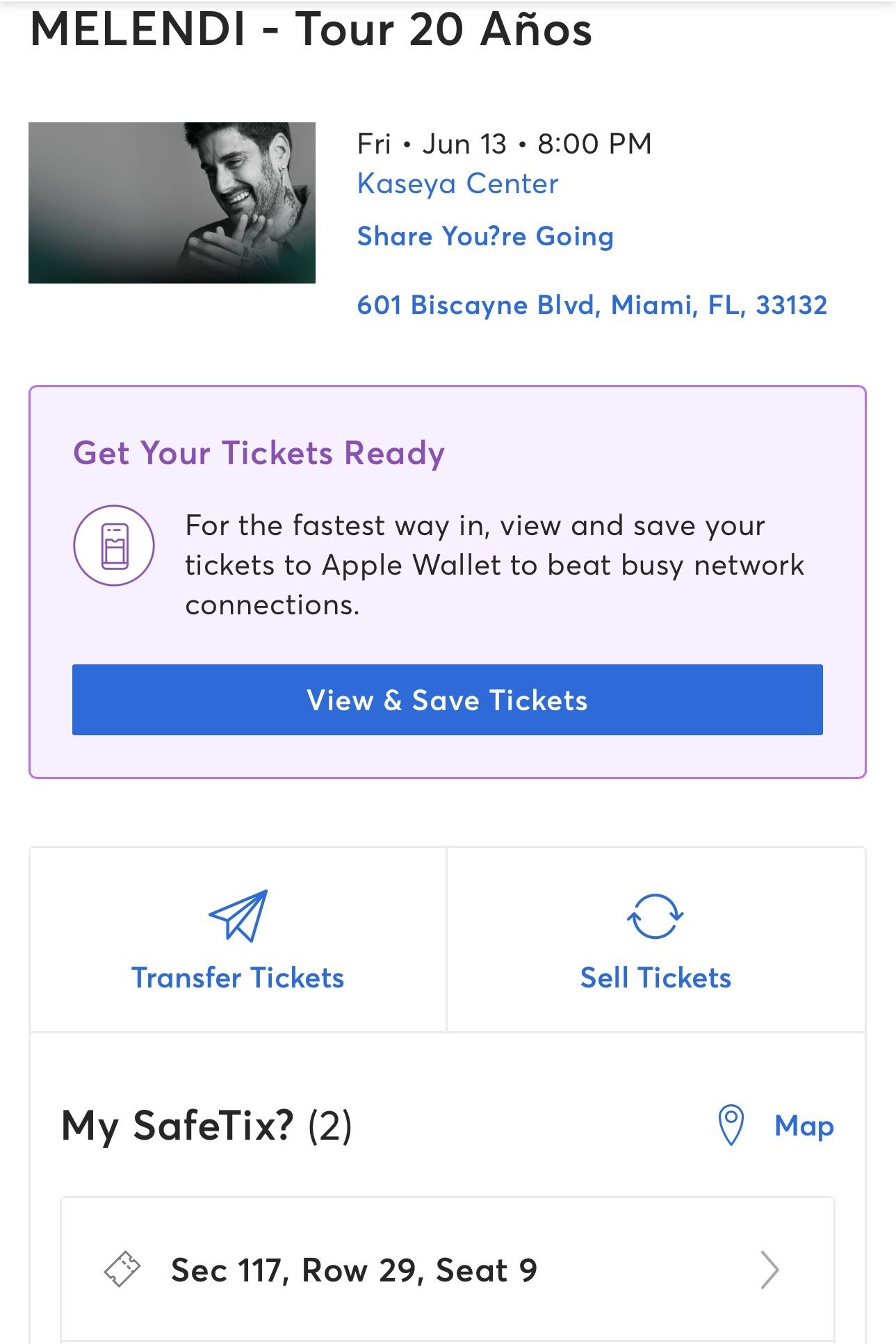 1 Tiket Sec 117, Row 29, Seat 9