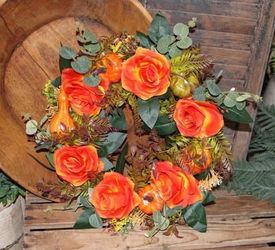 NEW 16" Floral Pumpkin & Gourd French Country Farmhouse Fall Wreath