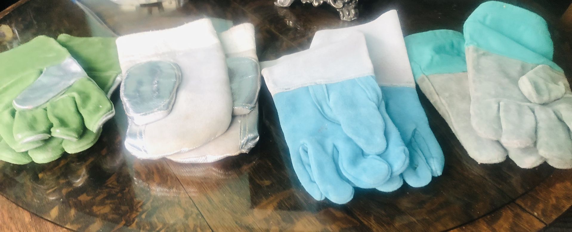 Four Pair Of Leather Welding Gloves Large & Medium