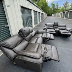 Gray Leather Couch & Loveseat Set