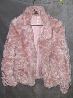 Pink Owl brand quilted faux fur jacket in soft blush pink