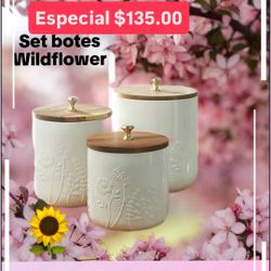 Set De 3 Botes Para Organizar Azúcares Harinas Chiles Ceriales Línea Wiflawers $135.00 Especial Princess House Ventas Finales 