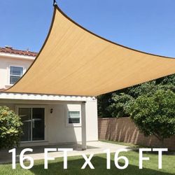 New In Box Large Tan Sand Color 16x16 Feet Square Sun Sail shade With Ropes 