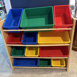 Battat Toy Storage Bins And Wooden Rack