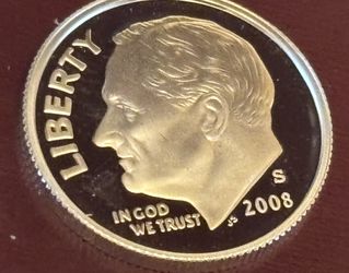 One Dime 2008 S. Silver Proof Coin USA. 