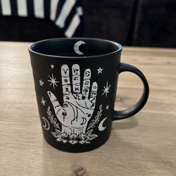 Halloween Palm Reading Palmistry Witch Moon Black Coffee Mug LIKE NEW